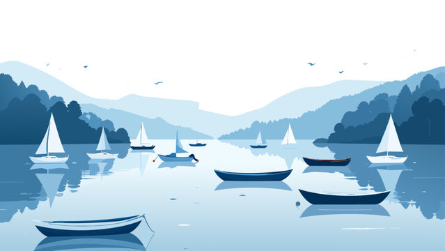 静かな湖畔に浮かぶボート_1920x1080px