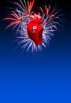 Arri&egrave;re-plan pour la F&ecirc;te Nationale du 14 juillet avec bonnet phrygien et feu d'artifice - espace vide pour texte