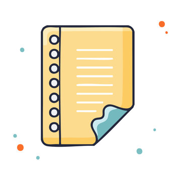 Flat design icon of a yellow notebook page with lines