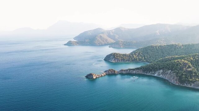 Aerial Video Turquoise Bay in Turkey from Top Drone Perspective