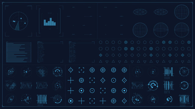 Data Visualization Chart Vector Elements with Blue Bar Graphs on Dark Futuristic Cyber Background