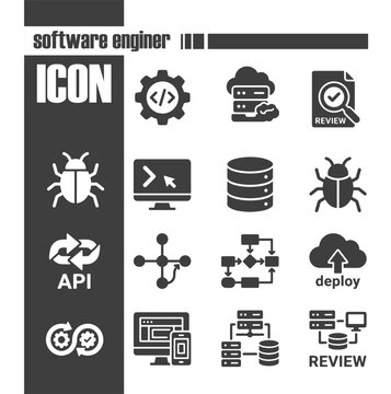 Software engineer coding icon set collection.