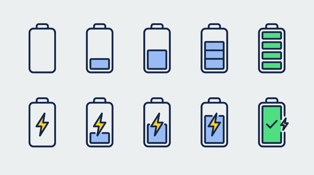 Battery icons with different charge levels.
