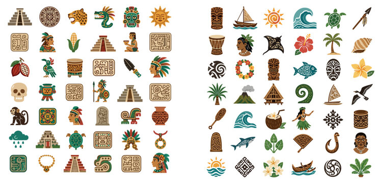 Vsai ancient maya aztec and polynesian tribal culture icons