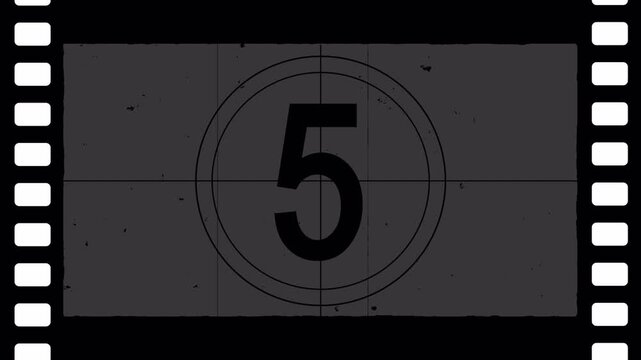 Old movie film strip 10 seconds countdown from ten to zero animation with dust scratches