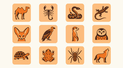 Obraz premium Collection of desert animals depicted in simple square icons.