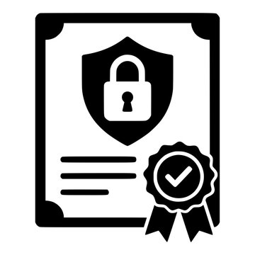 Security Certificate with Shield, Lock and Award Seal, Black Vector Icon for SSL Certification and Compliance