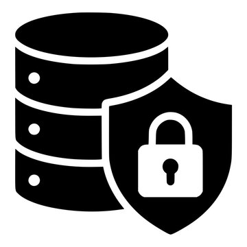 Database with Security Shield and Padlock, Black Vector Icon for Database Security and Data Protection