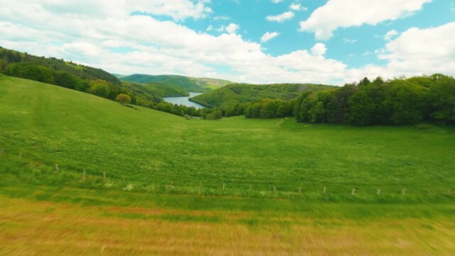FPV Drone flight at lake Rursee, Eifel, Germany