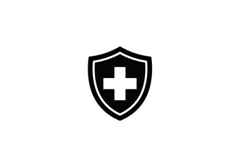 Obraz premium Shield icon with a cross symbol inside, vector illustration