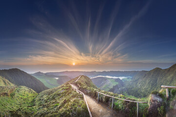 Naklejka premium Mountain landscape Ponta Delgada island, Azores Portugal