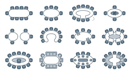 Obraz premium Various Meeting Room and Office Seating Arrangement Diagrams