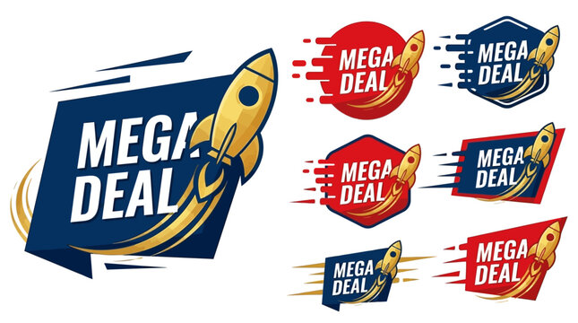 Mega Deal Blast Off with Rocket Launch Sale Icons