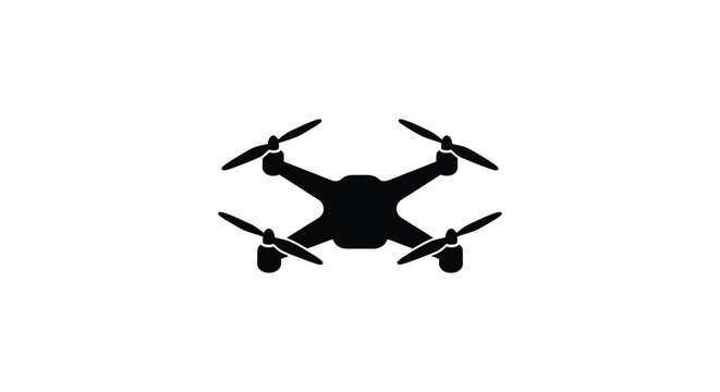 Quadrotor drone with four propellers black silhouette against a white background quadcopter uav unmanned aerial