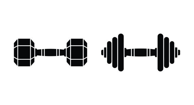 Dumbbell And Barbell Silhouettes On A White Background Fitness Equipment Illustration weights lifting exercise gym