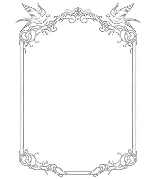 Classic Ornamental Swallow Bird Frame Vintage Engraving Style