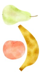 Illustrated Fruits: a Peach, a Banana, a Pear