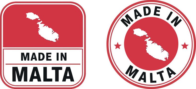 Made in Malta Product Label Badges with Map Icons on White Background