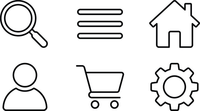 Set of common user interface icons designed in a minimalist outline vector style ideal for web navigation and mobile application development