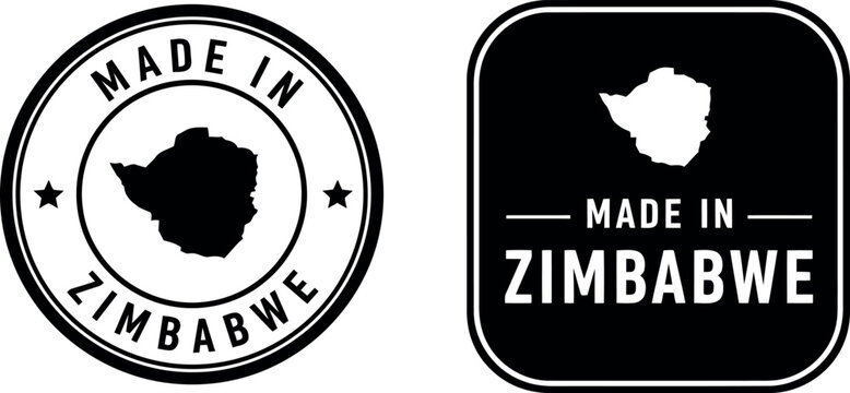Made in Zimbabwe badge set with map silhouette and bold typography