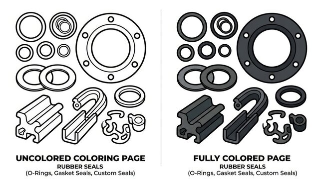 Detailed Illustration of Rubber Seals and Gaskets for Industrial Applications.