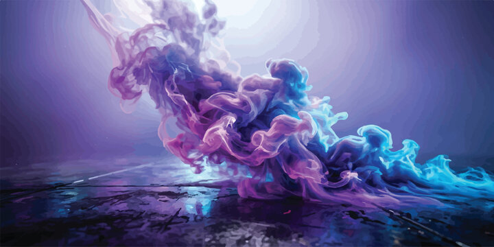 Ethereal purple and blue smoke rising from a dark textured floor with swirling ethereal abstract textured artistic background colorful movement particle gradient creative mysterious