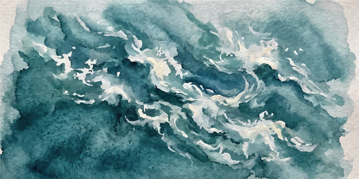 Abstract teal and white watercolor texture of rippling water with blue tones hand painted watercolor abstract painting background brushwork splatter maritime movement gradient illustration