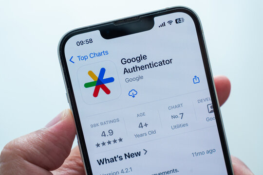 Chachoengsao, Thailand - Nov 28, 2025: Smartphone displaying the Google Authenticator security app interface