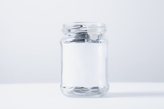 Empty glass jar on white background with copy space for add text.