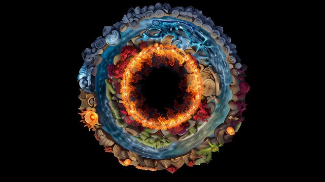 Abstract Rotating Elemental Globe with Fiery Core and Four Elements Design