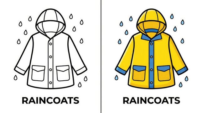 Raincoat Illustrations A Set of Colorful and Outlined Rain Jackets.