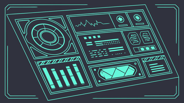 Futuristic sci-fi hud interface dashboard panel with data analytics and graphics