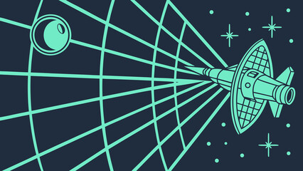 Futuristic space satellite orbiting planet graphic illustration with satellite © Md