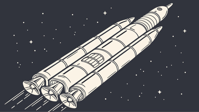 Graphic illustration of a multistage space rocket launching into orbit