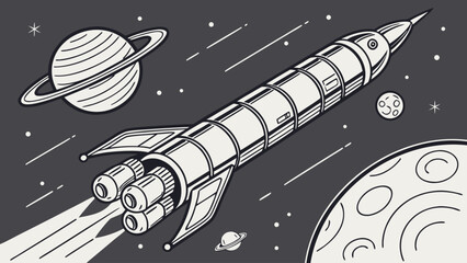 Space rocket flying past saturn and planets with universe exploration infinite © Md