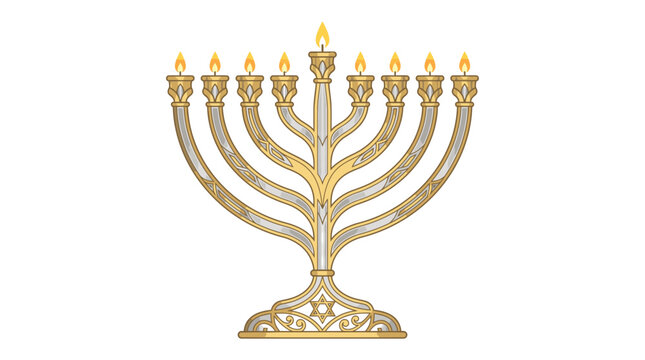Golden Hanukkah Menorah With Candles.