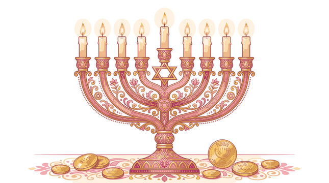 Traditional Jewish Menorah with Candles.
