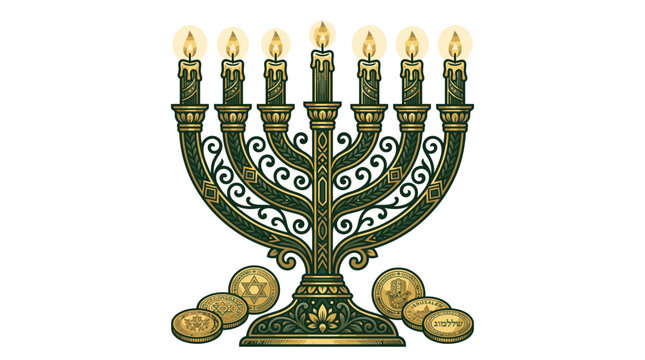Traditional Jewish Menorah Hanukkah Candleholder.