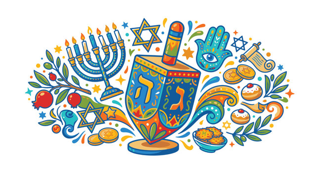 Hanukkah Jewish Holiday Festival Symbols.
