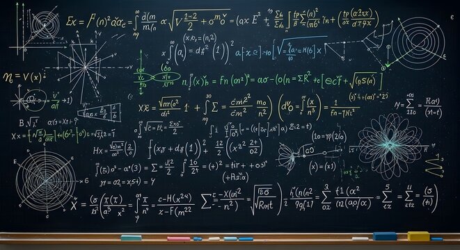 Mathematical equations on blackboard