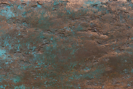 Rusted old bronze metal plate texture with green patina