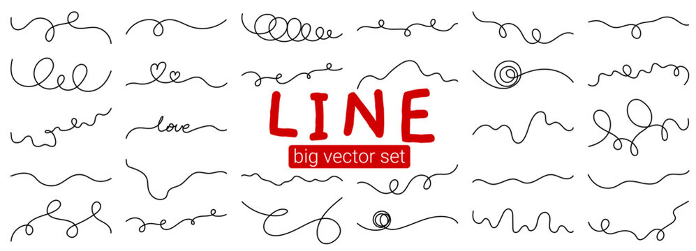Line wavy set for squiggle curve continuous and cable long. Squiggly divider wiggle for loop wiggly border and thick swirl connection