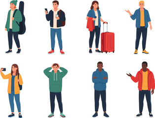 Obraz premium Set of diverse young people standing in casual clothes full body with standing characters lifestyle portraits isolated collection students clothing diversity youthful individuals character