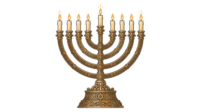 Traditional Jewish Menorah Candles Lighting.