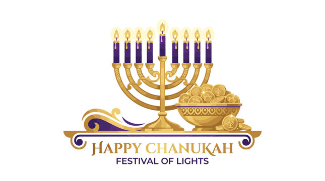 Golden Chanukah Menorah Festival Lights.