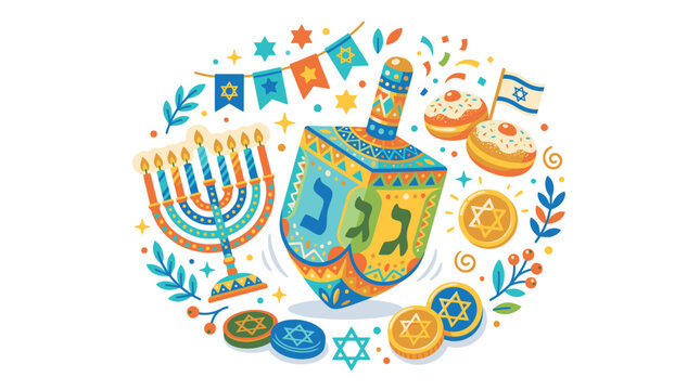 Hanukkah Jewish Holiday Symbols Collection.