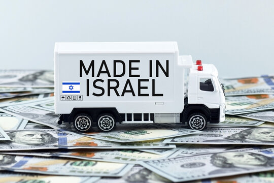Truck and boxes with the inscription made in Israel.