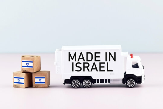 Truck and boxes with the inscription made in Israel.