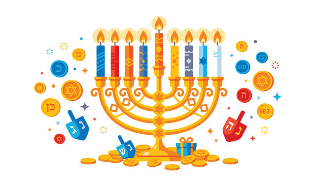 Menorah with nine colorful candles.