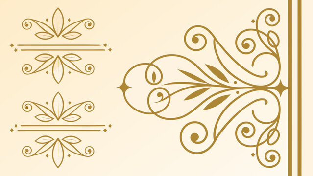 Elegant gold decorative flourish dividers and corner ornament set with flourish
